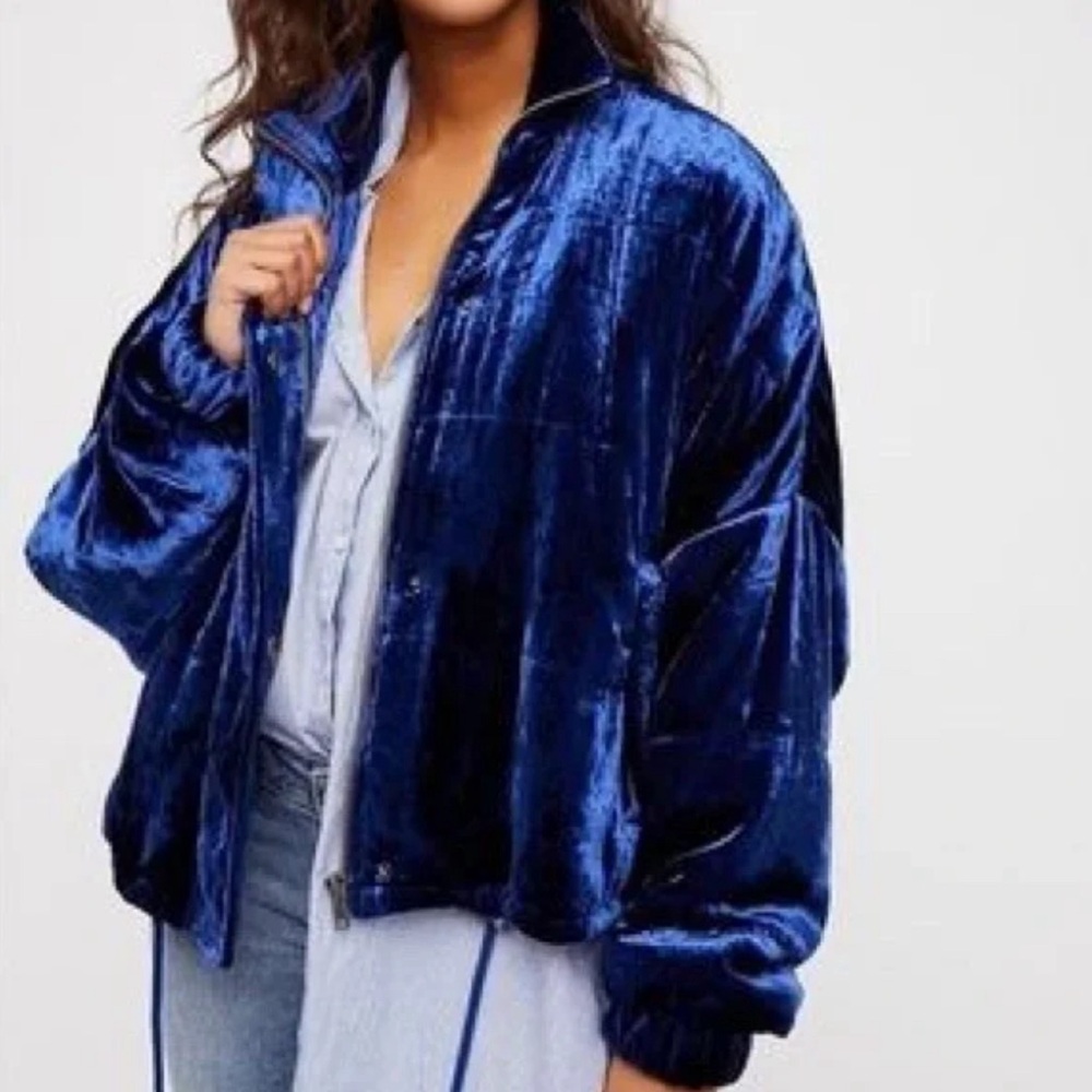 Free People Blue Velvet Bomber Jacket